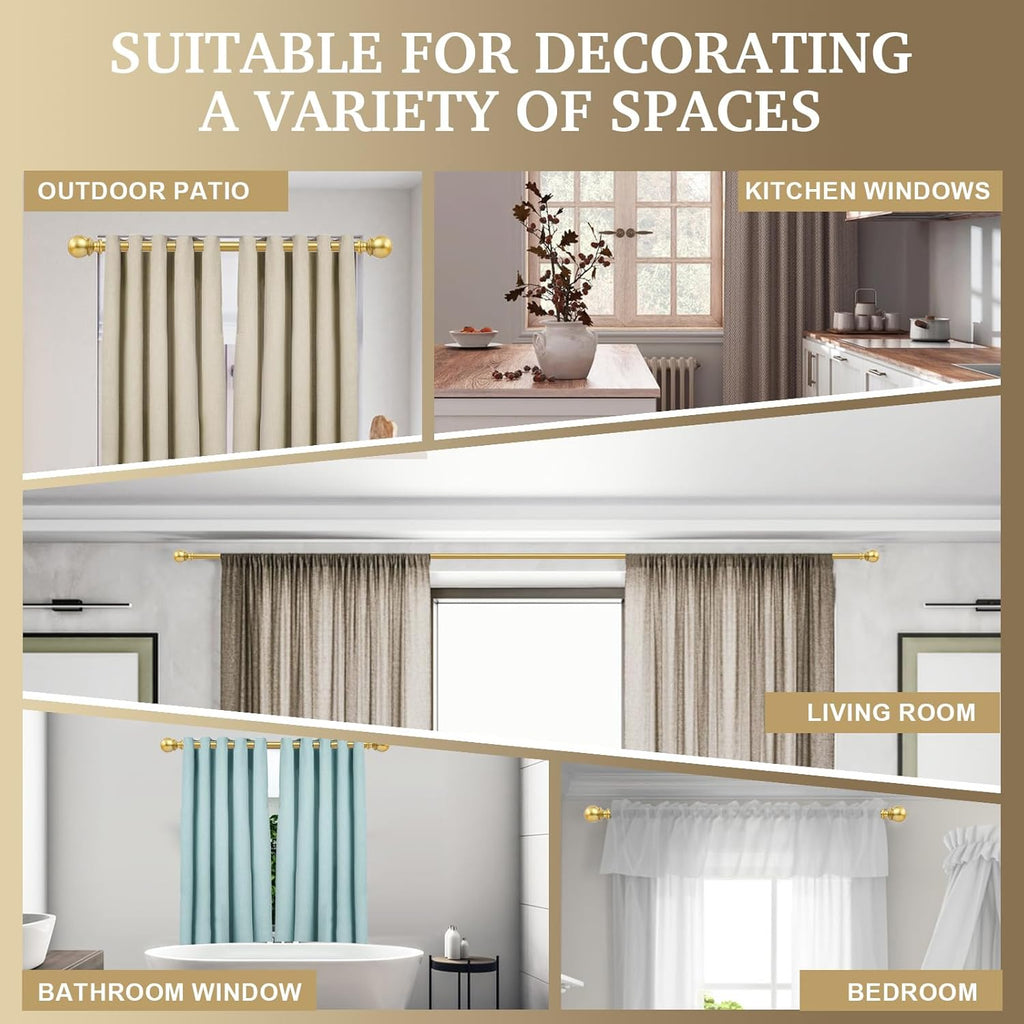 Curtain Rods - 1" Diameter, Standard Decorative Window Curtain Rod Set with Brackets - Gold