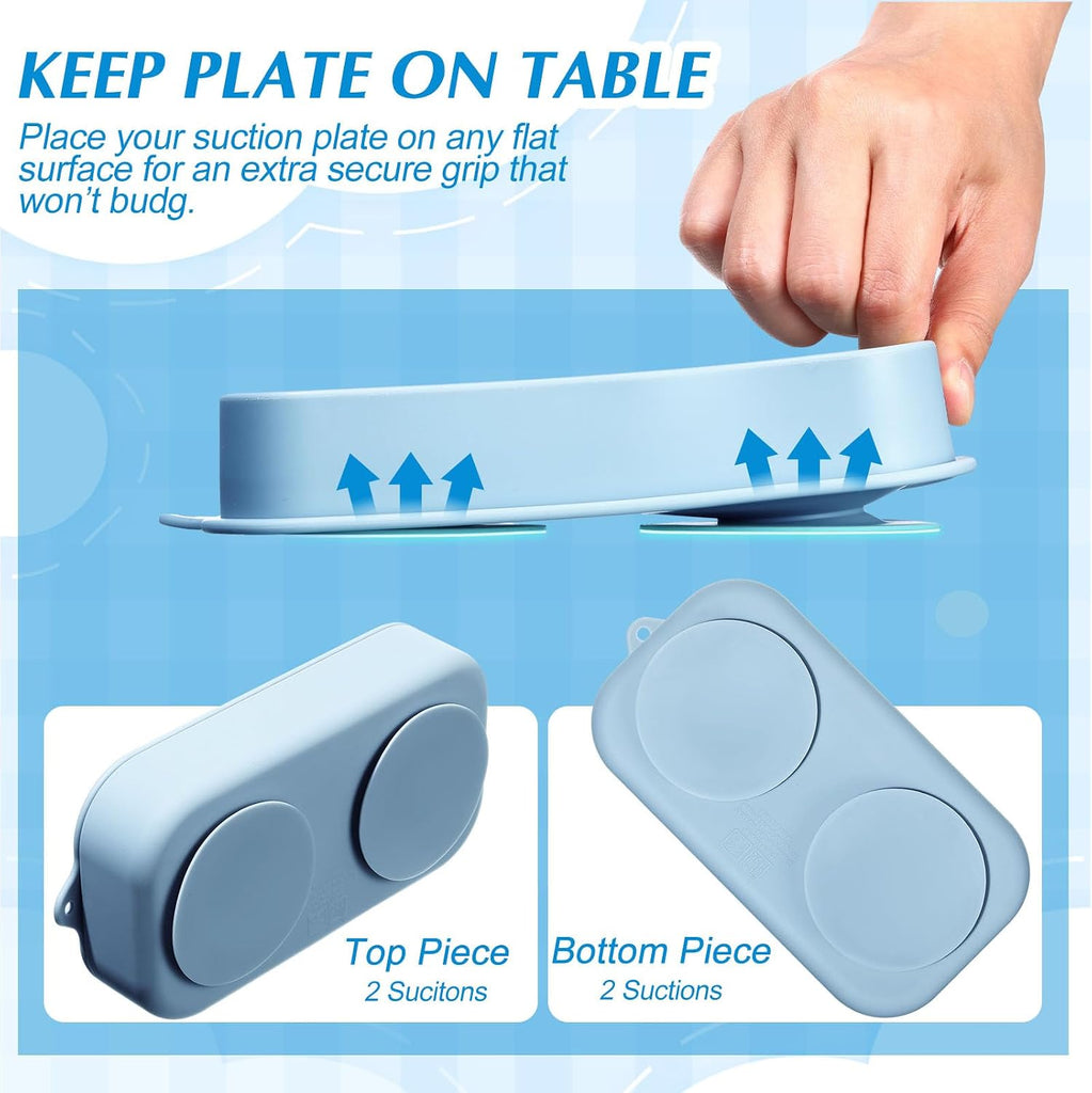 2 Pack Baby Suction Plate Set Silicone Suction Plate with Lid Divided Bowls for Portable Toddler Utensils Compact
