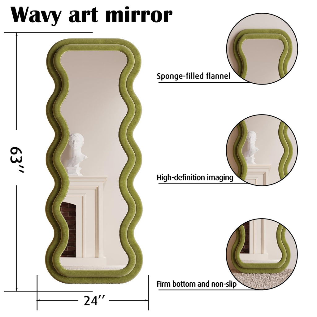 Full Length Mirror 63"x24", Irregular Wavy Mirror, Arched Floor Mirror, Wall Mirror Standing Hanging or Leaning