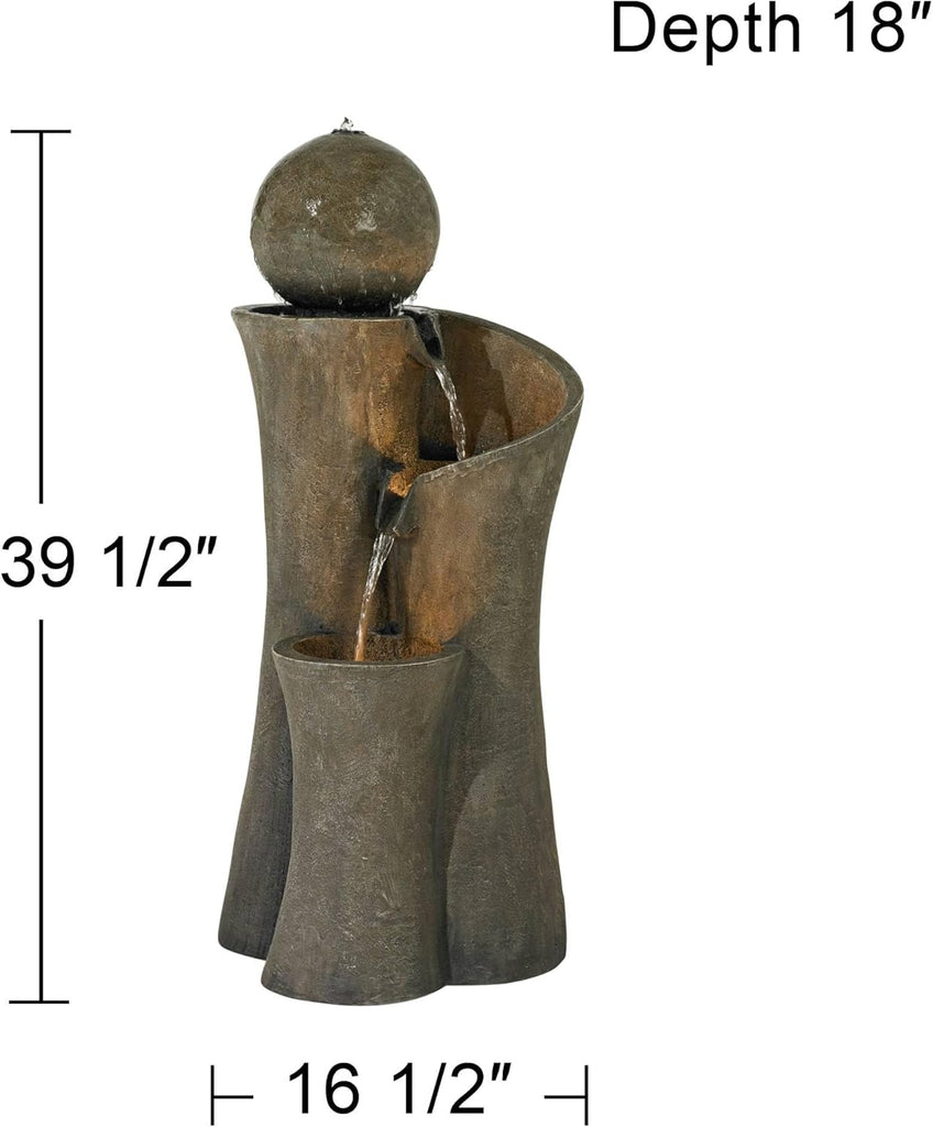 Sphere Curve 39 1/2" High Large Modern Zen Indoor Outdoor Decor Faux Stone Floor Fountain with Light LED Waterfall