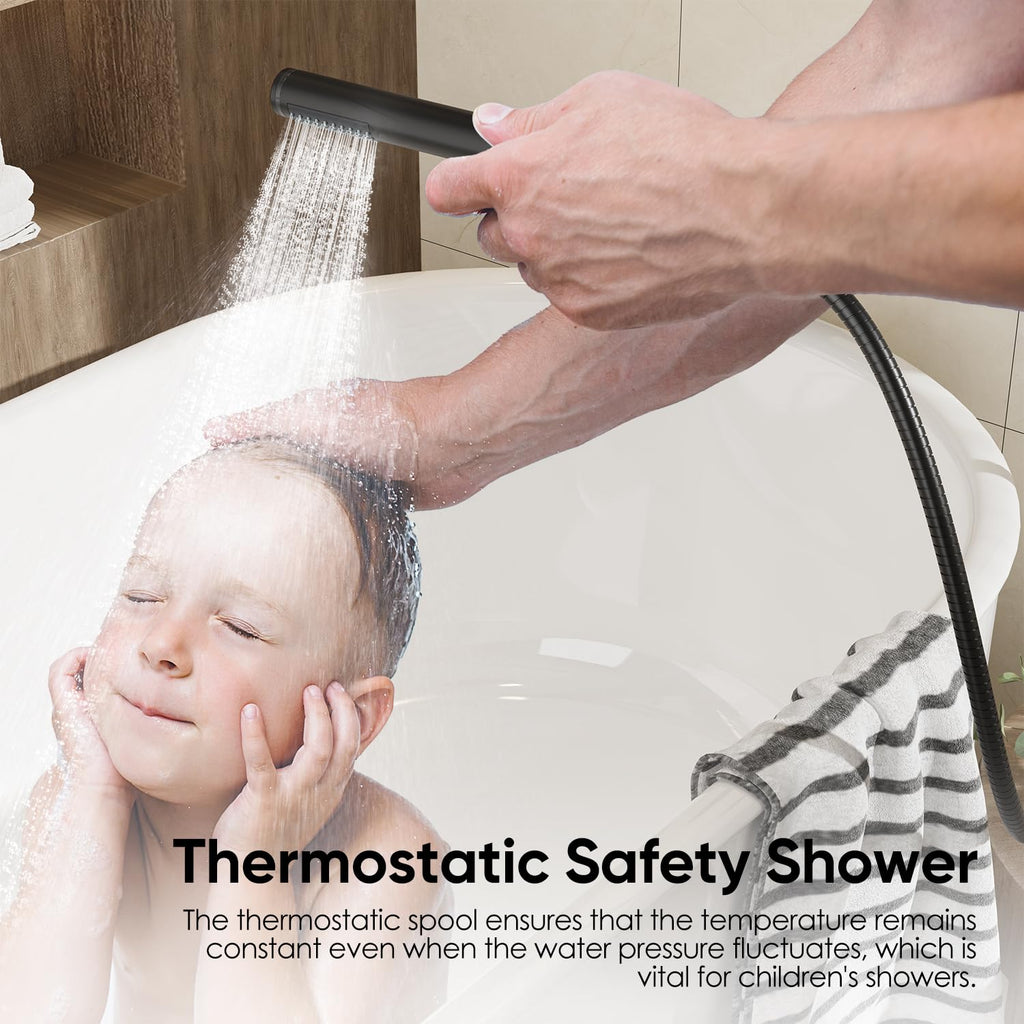 10" Thermostatic Shower Faucets Set with Tub Spout, Matte Black