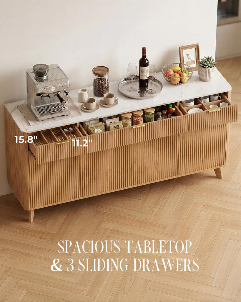 67" Large Sideboard Buffet Cabinet with Storages, Natural Oak