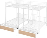 Heavy Duty Metal Triple Bunk Bed, Full Over Twin Over Twin Bunk Bed with Storage Drawers