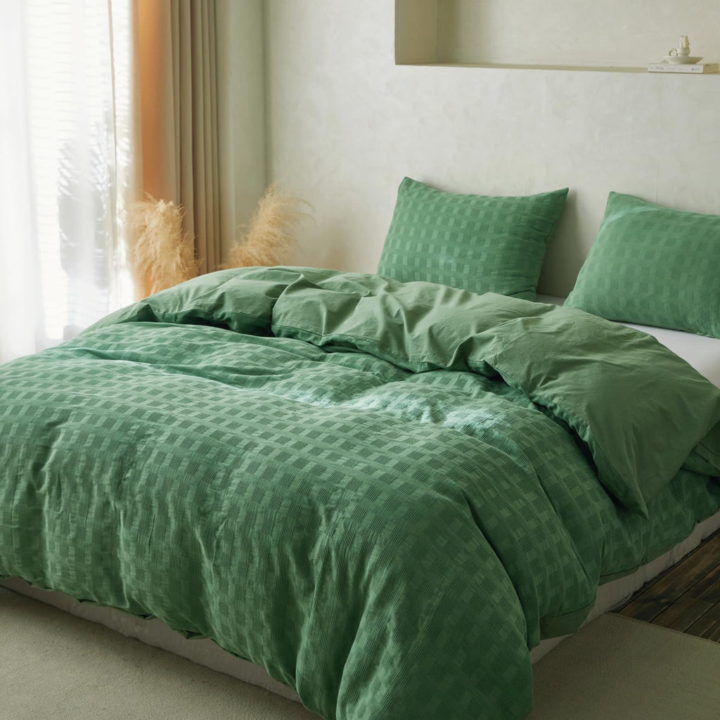 100% Cotton Duvet Cover Set Waffle Weave 2PCS (1 Comforter Cover, 1 Pillow Sham) Reversible Soft Skin-Friendly