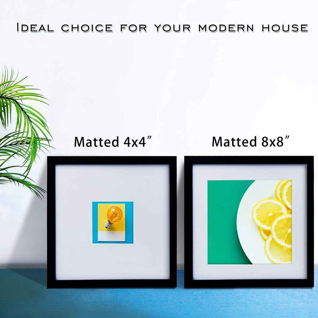 11x11 Picture Frames 4 PCS, Made of Solid Wood Covered by Plexiglass for Pictures 4x4/8x8 with Mat for Table Top