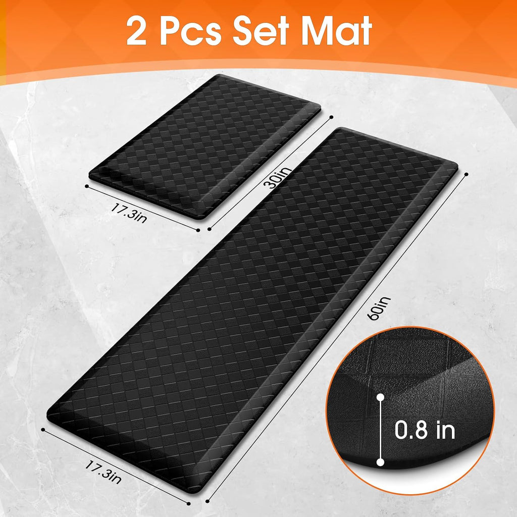4/5 Inch Cushioned Anti Fatigue Kitchen Mats for Floor, Black | 2PCS Kitchen Rugs, Non-Slip Standing Desk Mat