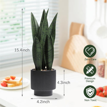 2Pcs Artificial Plants Sansevieria Snake Plant with Ceramic Pot