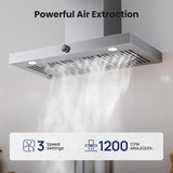 30 Inch Stainless Steel Wall Mount Range Hood 1200 CFM Low Noise Touch & Knob Control Baffle Filters, Convertible Ducted/Ductless Duct Cover Included