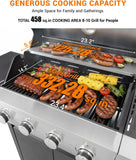 4-Burner Propane Gas Grill with Side Burner, 46,500 BTU Stainless Steel BBQ Grill with Enameled Cast Iron Grates and Side Tables for Patio and Backyard