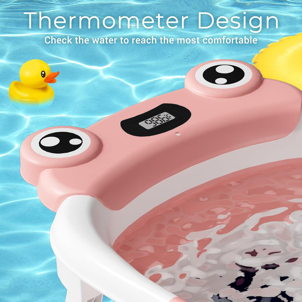 Baby Bathtub, Collapsible Newborn Bathtub for Infant to Toddler with Soft Cushion and Thermometer,Portable Travel