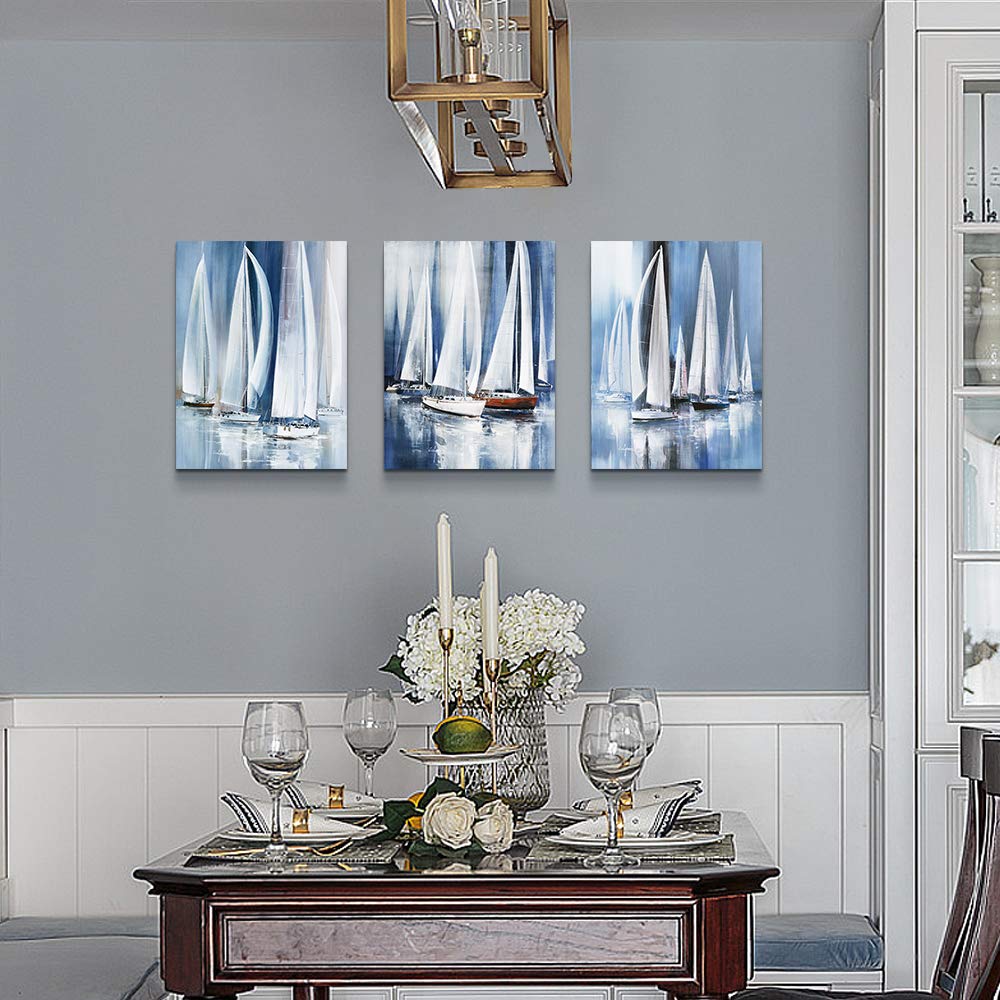 3 Piece Framed canvas wall art bathroom bedroom Wall Art Decor Ocean landscape sailboat abstract Canvas painting