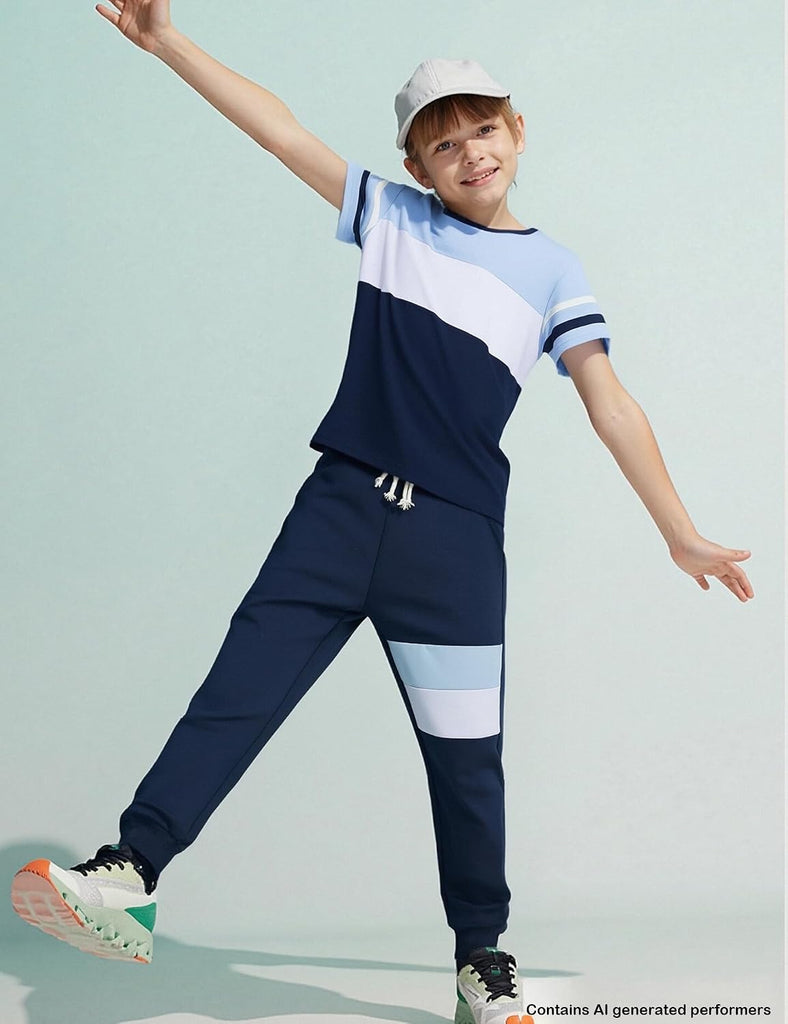 Boys Clothes 2 Piece Color Block Short Sleeve T-Shirt and Active ColorBlock Pants Casual Clothing Outfits