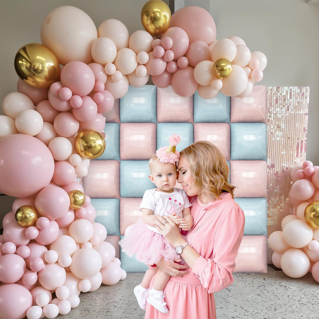 Pink Blue Square Foil Balloons, Balloon Wall Backdrop Arch for Party