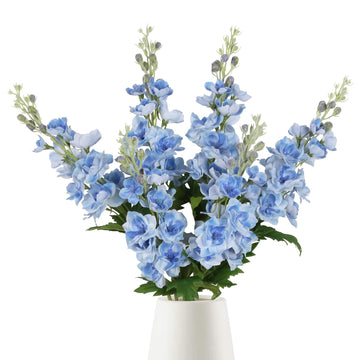 Blue Silk 6PCS Real Touch Delphinium Artificial Blue Larkspur Faux Realistic Tall for Vase Wedding Centerpieces for