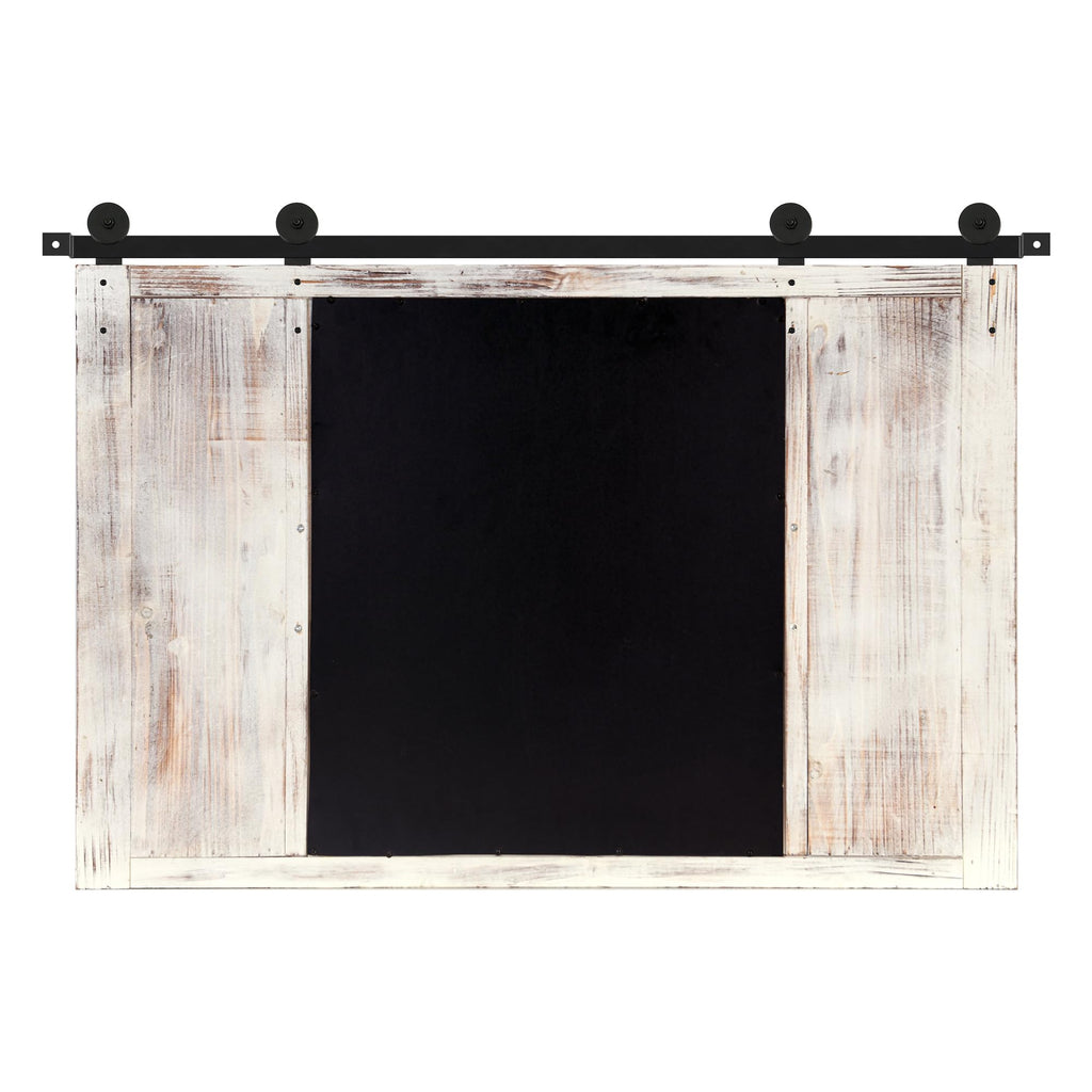 Farmhouse Barn Door Mirror - 37" x 26" Wall Mirror Rustic White