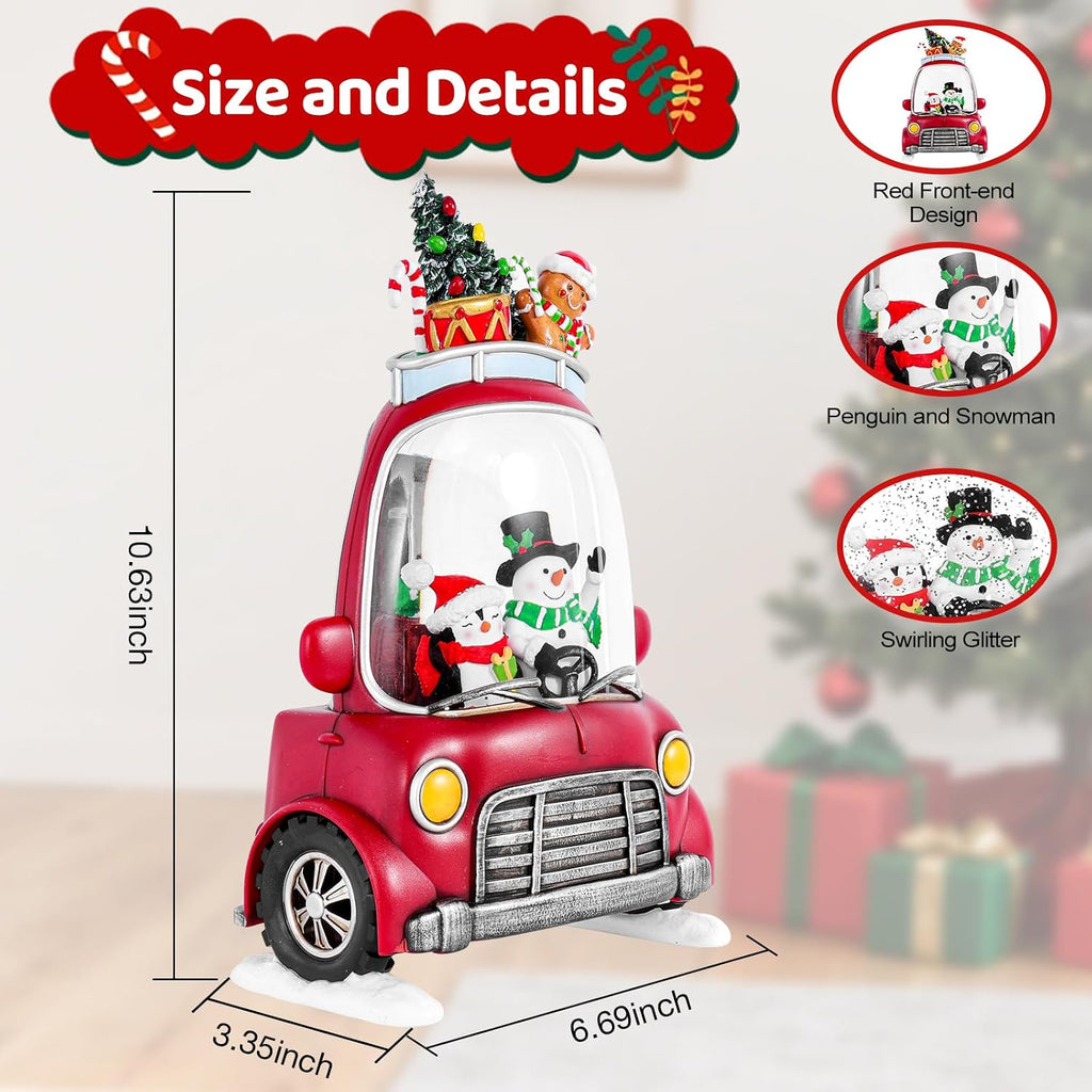 Christmas Snow Globe Lantern with 8 Holiday Music, Christmas Water Snow Globe USB/Battery Powered 6H Timer, Glitter