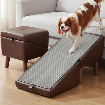 Dog Ramp for Couch, Wooden 15.5" H Dog Stairs for Small/Medium-Sized Dogs and Cats, Washable Non-Slip Silicone