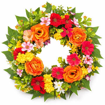 20 Inch Spring Wreath for Front Door, Artificial Silk Flower Wreath on Grapevine Base with Orange Rose-Style Blooms