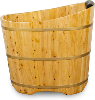 34 Inches Small Handcrafted Free Standing Wooden Bathtub, Portable Deep Soaking Tub for Relaxation, Natural Cedar Wood