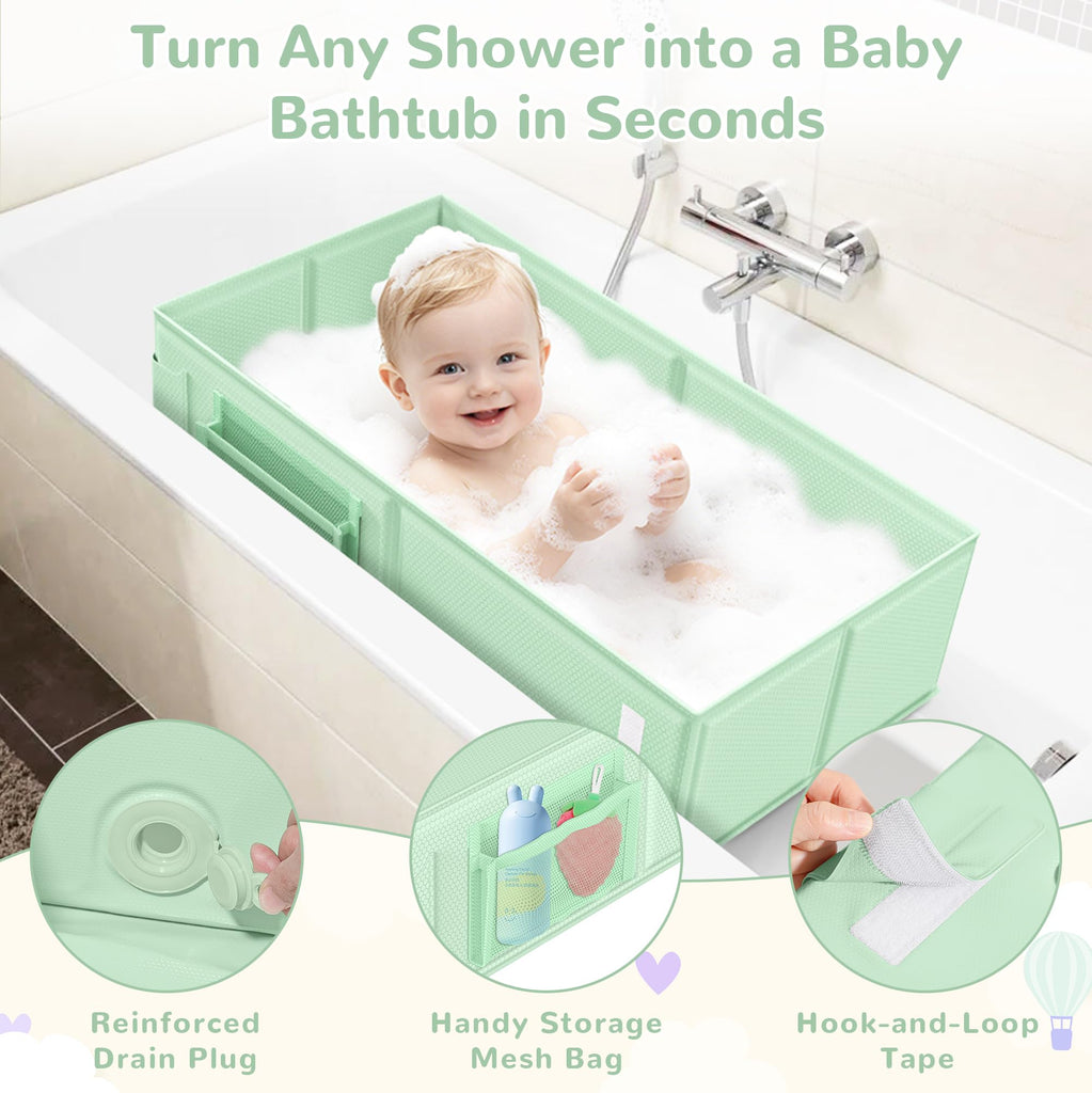 Collapsible Baby Bathtub, Foldable Toddler Bath Tub with Chick Pattern Bath Rinse Cup, No Assembly Portable Travel