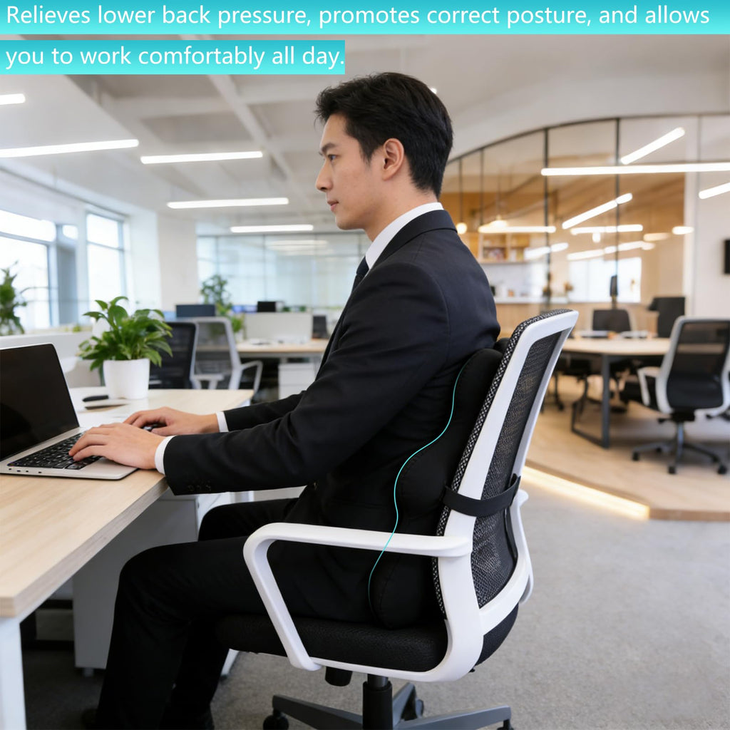 Lumbar Support Pillow for Ofiice Chair, Patented Ergonomic Back Support for Back Pain Relief with Adjustable Strap