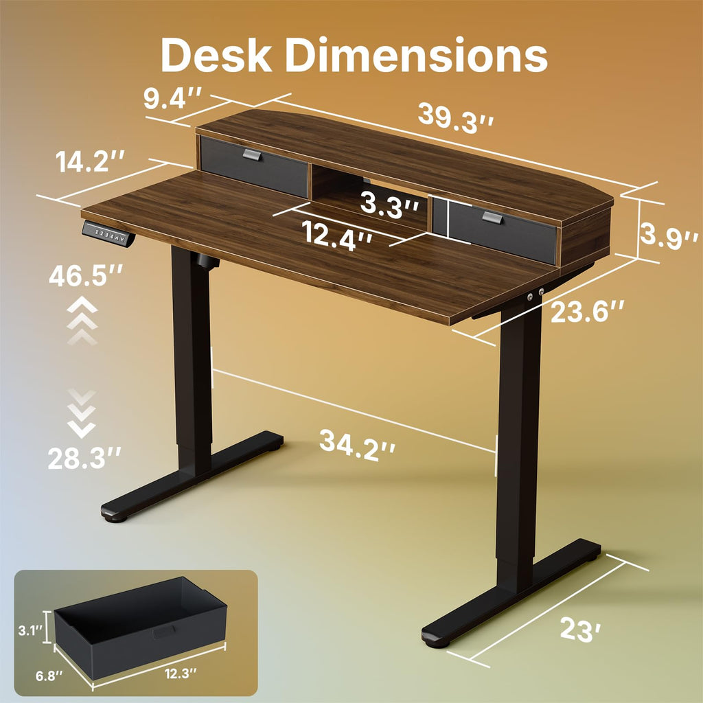40" X 24" Electric Standing Desk with 2 Drawers, C-Clamp Mount Compatible, Height Adjustable Computer Desk, Home