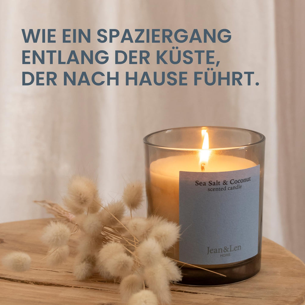 Scented Candle Sea Salt & Coconut Made with Shea Butter, Burn Time Approx 40 Hours, Minimalist Design, Exotic