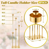 Tessco 4 Pcs 6 Arm Wedding Gold Candelabra Table Centerpiece 46.5" Floor Candle Holder Metal Tall Candlestick Acrylic