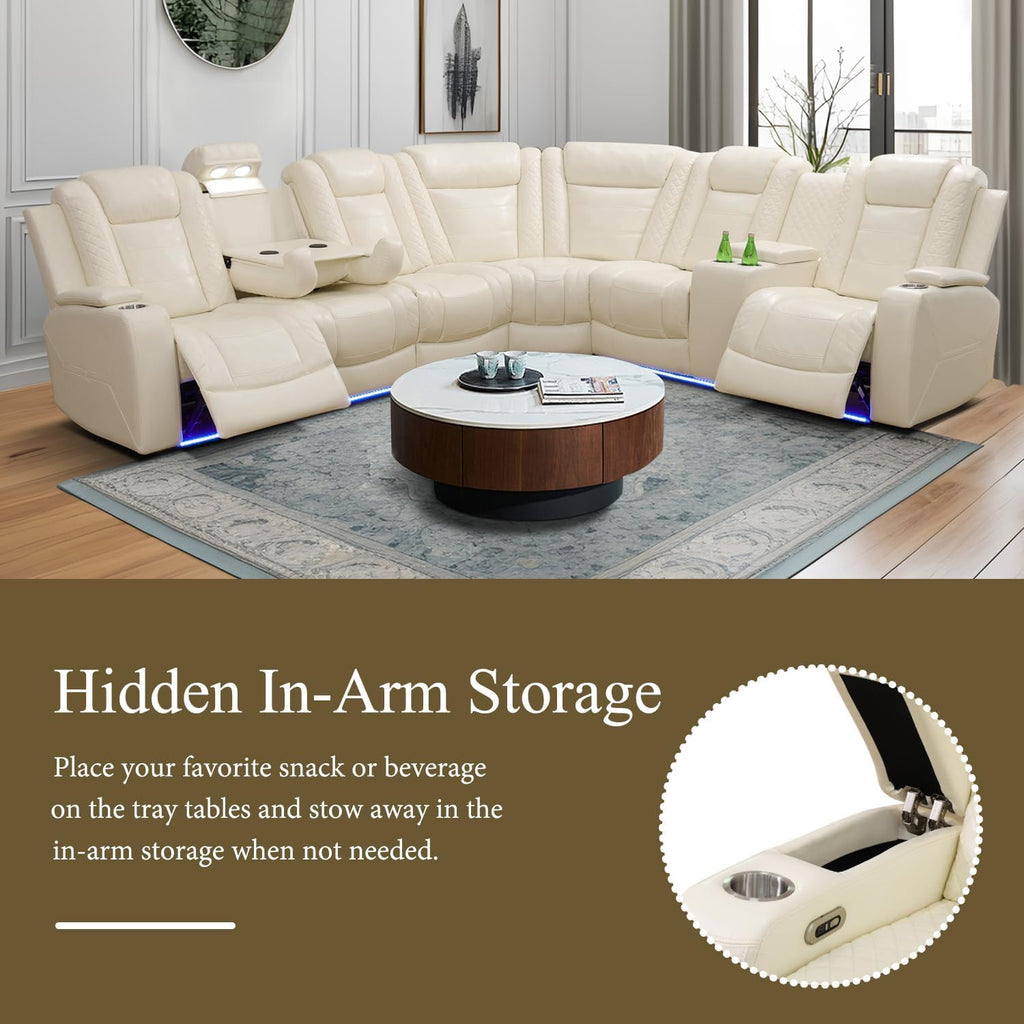 Power Recliner Sectional Sofa, Breathing Leather Reclining Sectional Couches Furnitures Sets with Cup Holder/USB
