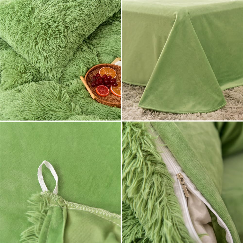 6 Piece Fluffy Faux Fur Comforter Cover Set Luxury Ultra Soft Shaggy Plush Duvet Cover Bedding Set with