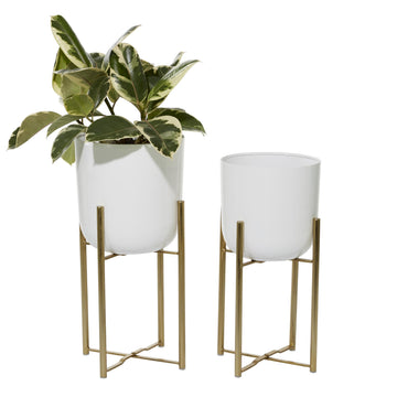 Metal Indoor Outdoor Planter Dome Large Planter Pot with Removable Stand, Set of 2 Planters 20", 22"H, White