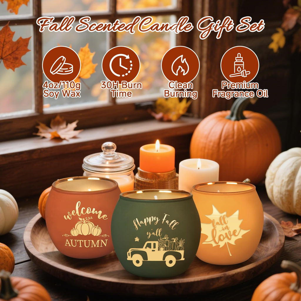 Fall Scented Candles Gift Set 4 Pack 16oz Soy Wax Jar Candles Thanksgiving Aromatherapy Candle Autumn Home Table