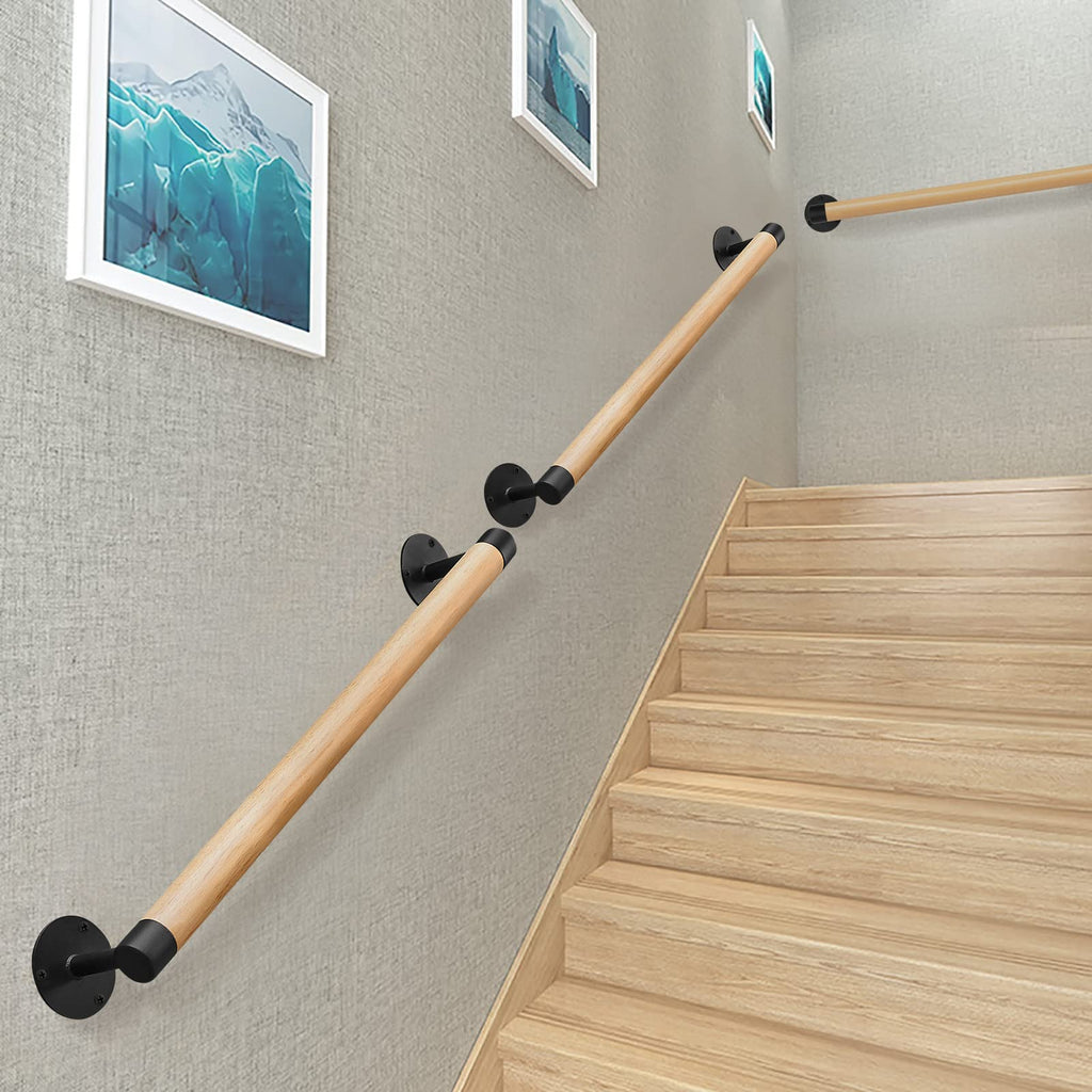 2FT Wood Hand Railing for Stairs, Wooden Handrails for Outdoor Steps