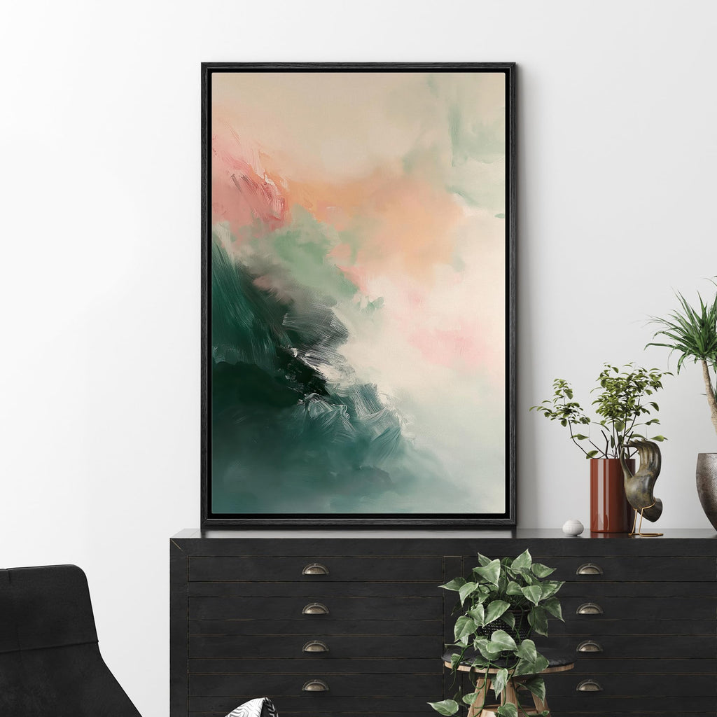 Framed Canvas Print Wall Art Orange Pink Paint Stroke Landscape Abstract Shapes Illustrations Minimalism Decorative