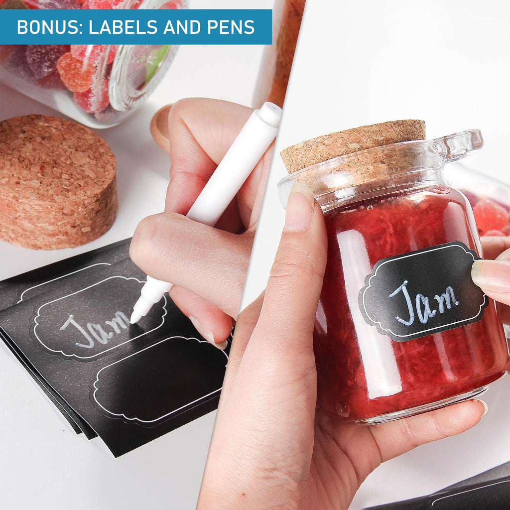 10 oz Small Glass Storage Jars with Cork Lids and Spoons, 12 Pack