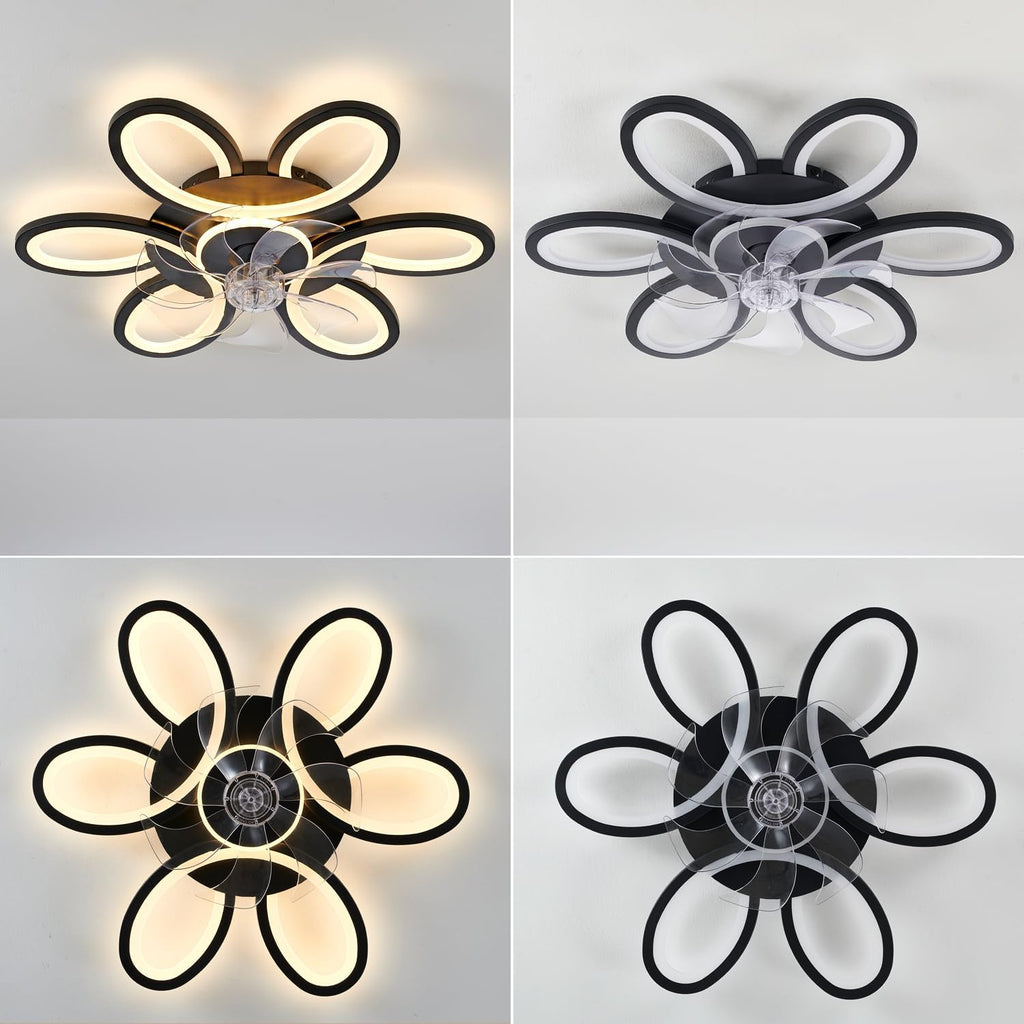 Black-Star Ring Ceiling Fans with Lights and Remote, 27 Inch Modern Low Profile Flush Mount Ceiling Fan