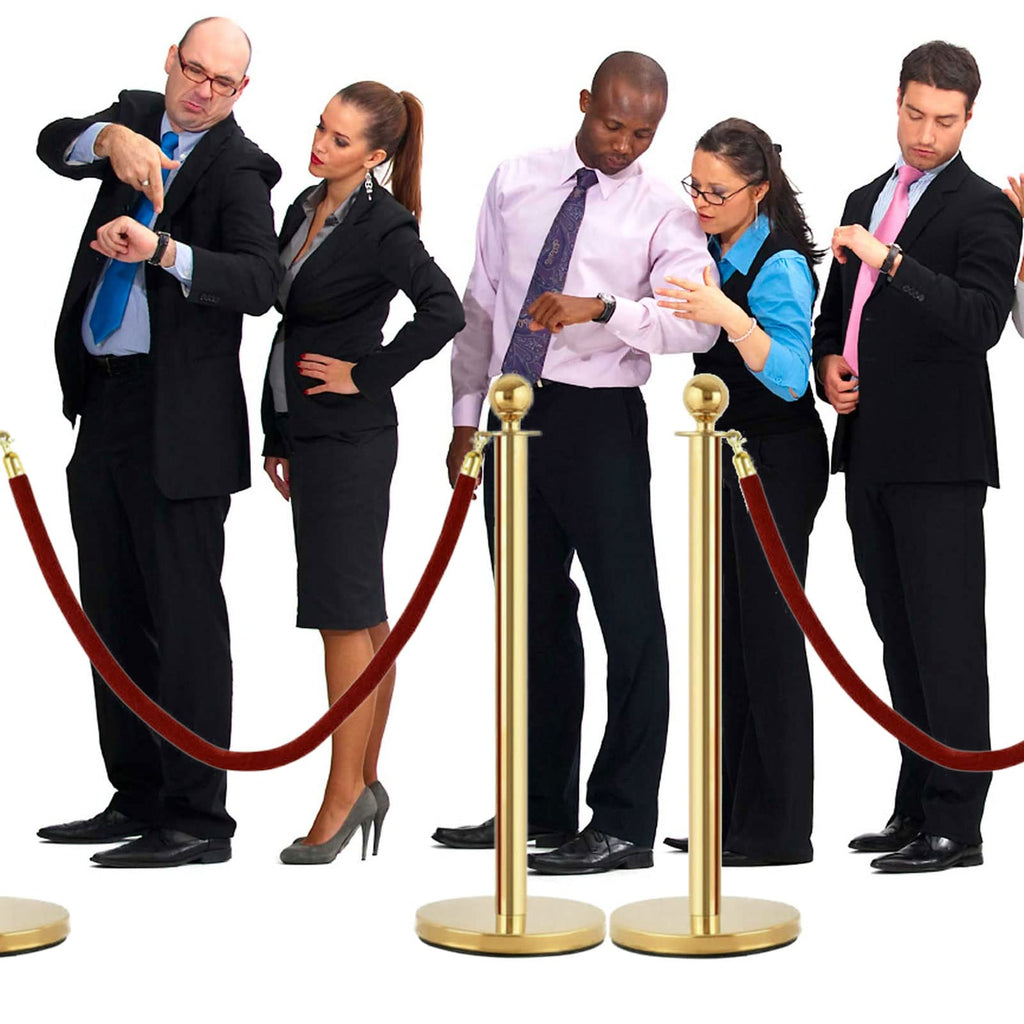 4 Pack 5 Feet Burgundy Velvet Stanchion Rope, Crowd Control Ropes with Gold Clasps, Foam Core Queue Safety Sarriers