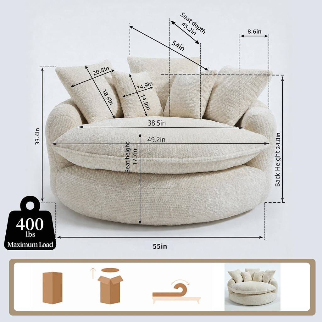 Oversized Chenille Round, Fluffy Reading Chair