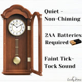 Grandfather Wall Clock with Pendulum — Large Hanging Wooden Battery Operated Non-Chiming Clock 26 x 12 inch - Quiet, Solid Wood Clock...