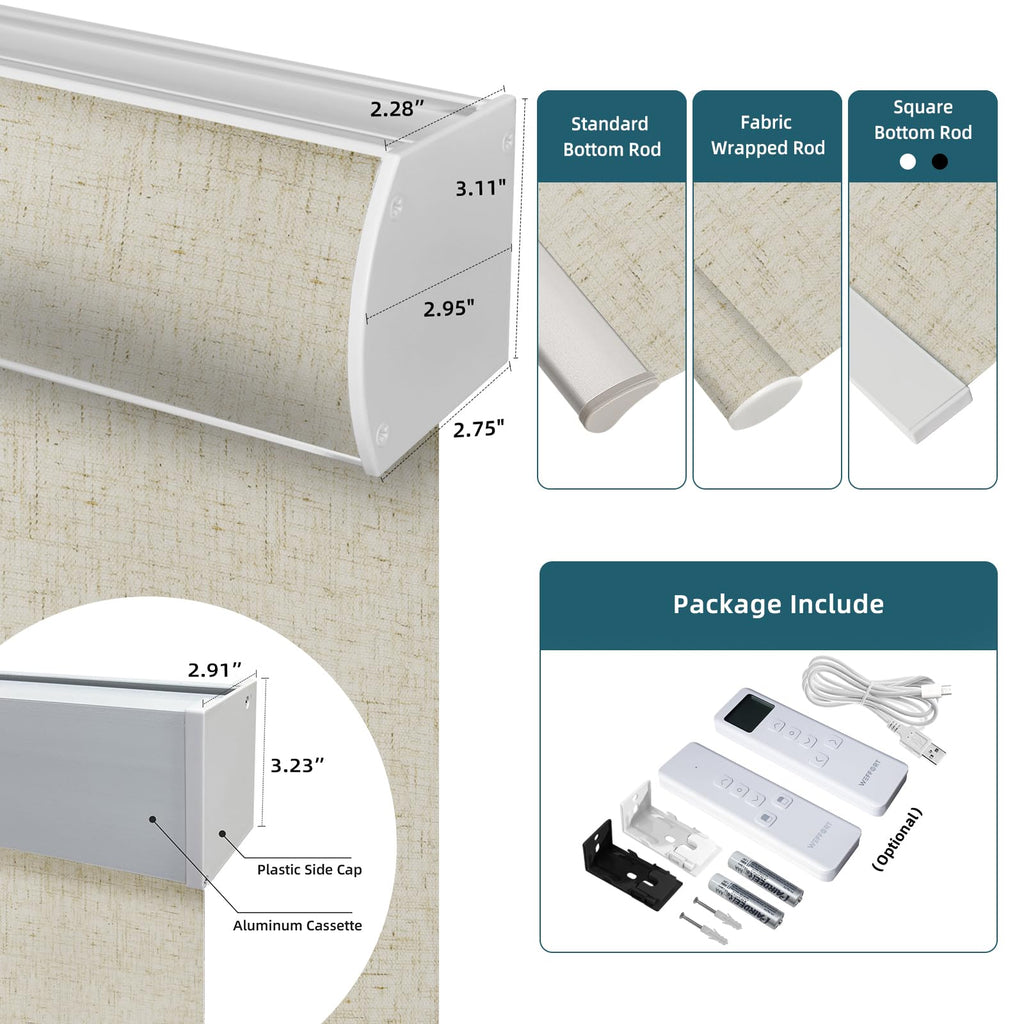 Motorized Roller Shades, Light Filtering Linen Sand