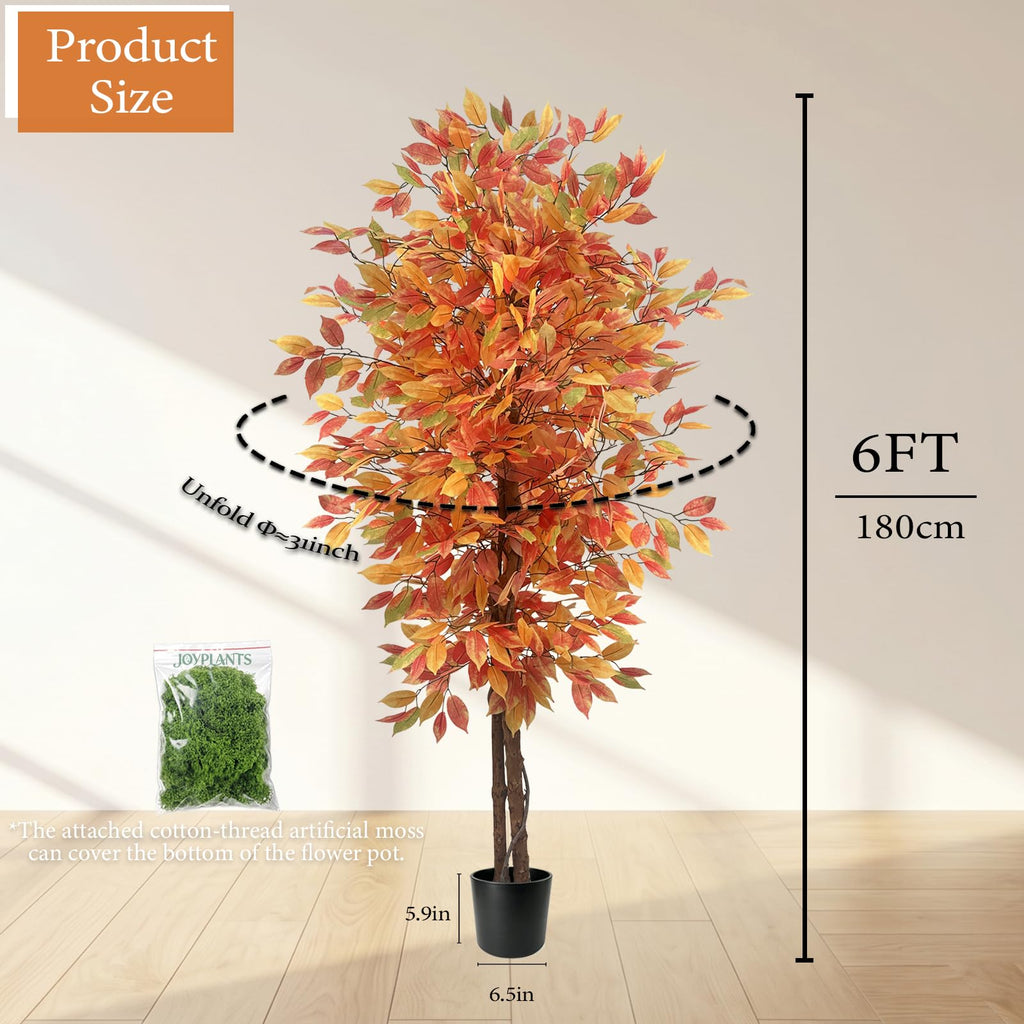 6FT Artificial Ficus Tree, Realistic Autumn Fall Decor