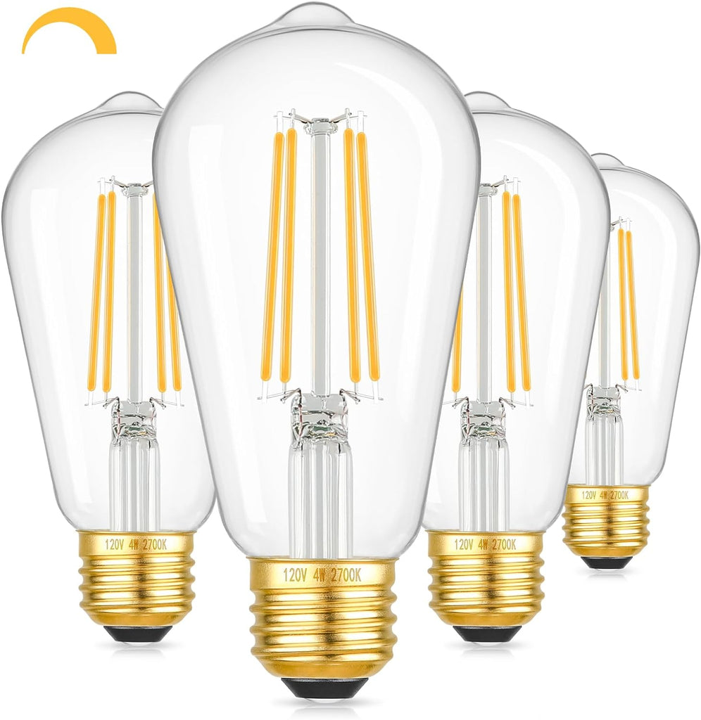 Dimmable Vintage LED Edison Bulbs, 4W 40W Equivalent LED Bulbs, ST58 Antique LED Filament Bulbs, 2700K Warm White LED