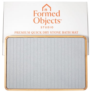 Stone Bath Mat with Bamboo Trim - Quick-Dry Diatomaceous Earth Shower Mat | Super Absorbent, Non-Slip, Minimalist
