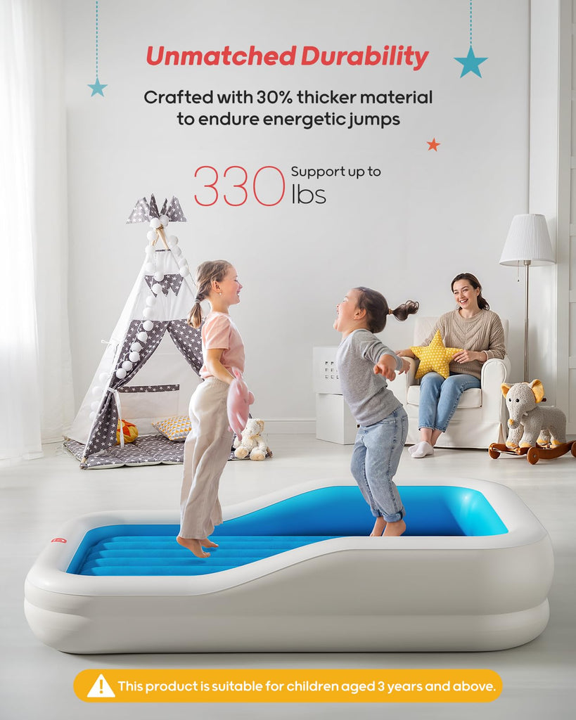 Inflatable Toddler Travel Bed with 3-Sided, Extra Large, Blue