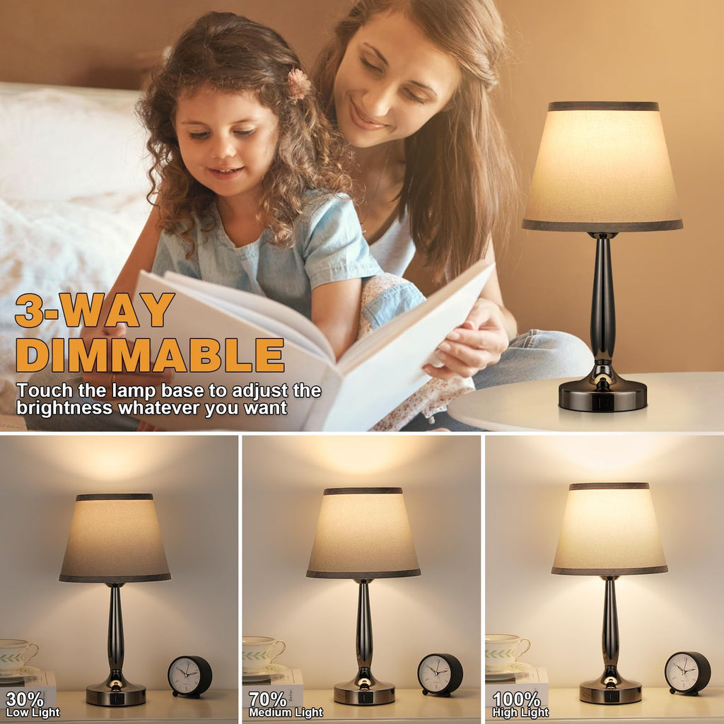 Touch Table Lamp, Small Bedside Lamp with USB C Port