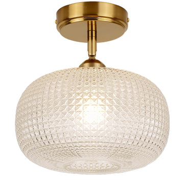 Glass Semi Flush Mount Ceiling Light Fixture, Gold Vintage Globe Lamp, Sloped Ceiling Adaptable, or Entryway, Modern