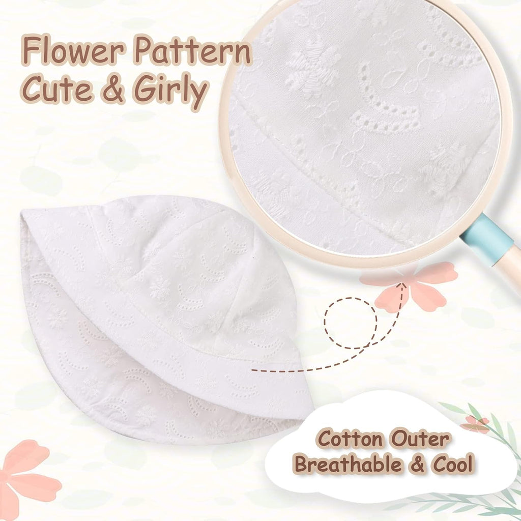 Baby Girl Sun Hats Cotton Toddler Summer Cap Girls Wide Brim Bucket Hat Infant Flower Hats Beach Sun Protection