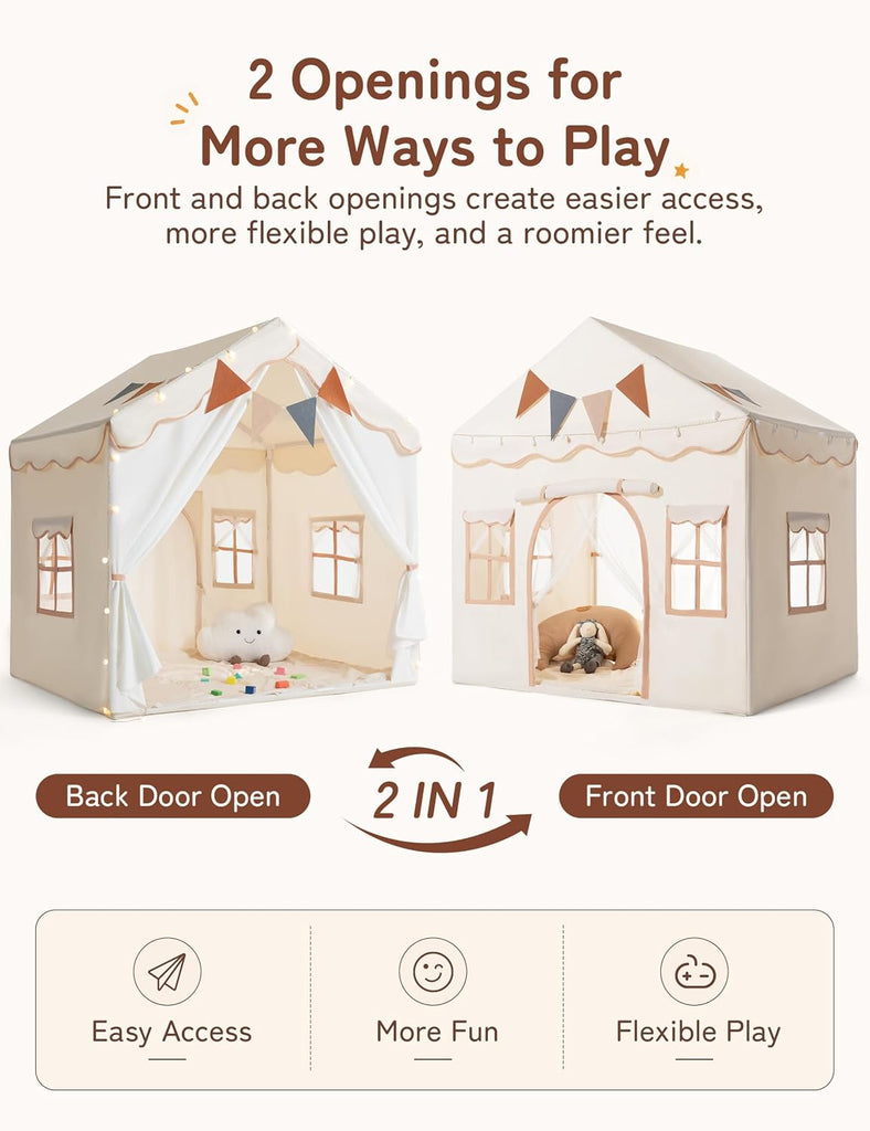 Kids Play Tent Indoor with Padded Mat & Lights, Double Doors
