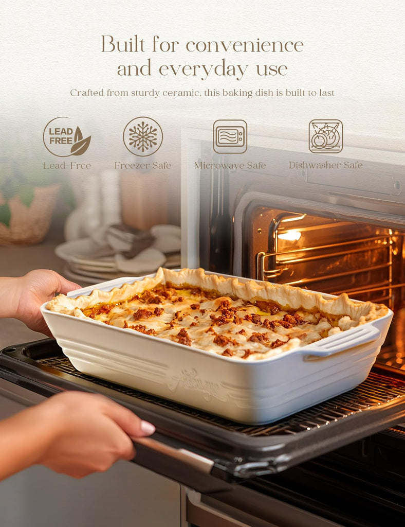 Ceramic Baking Dish Set, 3-Piece Casserole Dishes for Oven, Rectangular Baking Pans, Deep Lasagna Pans with Handles