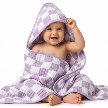 Muslin Baby Beach Bath Towel Hooded Organic Cotton Blend (Purple)